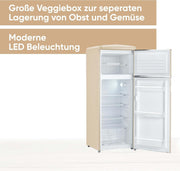 SEVERIN Retro - Frigorífico combi, compacto y eficiente, 4 estantes ajustables en altura y una gran cajonera para verduras, 206 L de capacidad útil, color crema, RKG 8933