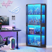 Vitrina esquinera BROTTAR con puertas de cristal, estantería esquinera alta de 165 cm con iluminación LED de 3 colores, armario expositor de 4 niveles con sensor inteligente para salón, dormitorio u oficina, negro