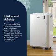 Acondicionador de aire portátil 3 en 1 De'Longhi Pinguino para hasta 27 m², 9400 BTU, silencioso, mando a distancia, 24 h, clase energética A, PACEM82