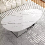 Mesa de centro con superficie de cerámica y base contemporánea de acero inoxidable, una pieza elegante y duradera para la sala de estar.