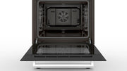Cocina eléctrica de libre instalación Bosch Serie 4 HKR39C250, 60 cm de ancho, asistente de limpieza EcoClean Direct, aire caliente 3D para hornear en 3 niveles, control por pantalla LED, zona de cocción ampliable para recipientes grandes