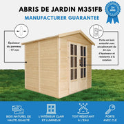 TIMBELA M351FB Caseta de Madera con Suelo y Tejas Asfálticas Rojas, An233xPr222xAl233 cm – Cobertizo Multifuncional, Oficina, Taller, Estudio de Jardín
