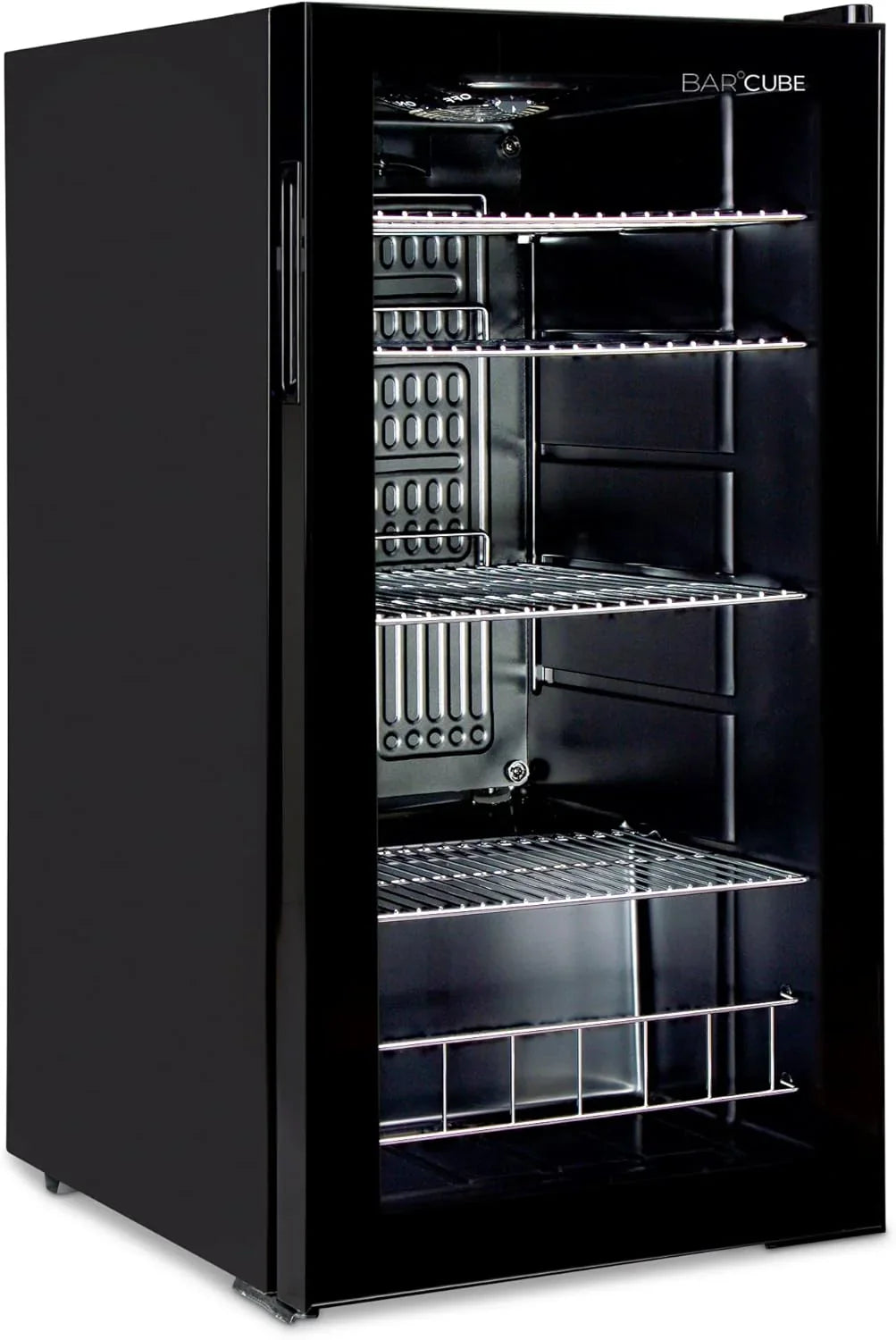 °CUBES Mininevera 90L con puerta de cristal y 4 estantes variables | Nevera compacta para bebidas, perfecta para el hogar, oficina, fiestas y hostelería | Elegante nevera con puerta de cristal, negra