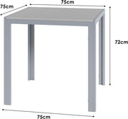 Mesa de jardín de aluminio LIFERUN, mesa de balcón de WPC de 75x75 cm resistente a la intemperie, mesa cuadrada para terraza, mesa de comedor antideslizante para exteriores, marrón teca + gris claro