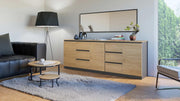 CDF Aparador grande y moderno Costa de 200 cm, conjunto de muebles con 3 puertas y 6 cajones, cómoda sin tiradores para salón o dormitorio, aparador minimalista con gran espacio de almacenamiento - Roble Artisan/Antracita