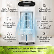 Enfriador de aire Klarstein con refrigeración por agua, enfriador evaporativo 4 en 1 silencioso, humidificador, ventilador y modo nocturno, aire acondicionado portátil de 7 L, enfriador de aire de 65 W, flujo de aire refrigerante de 330 m³/h