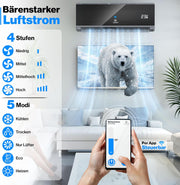 KESSER® Set de aire acondicionado Split - con función WiFi/App - Refrigeración A++/ Calefacción A+ - 9000 BTU/h (2600 vatios) Refrigerante R32 - Mando a distancia, función de temporizador - Incluye material de montaje completo
