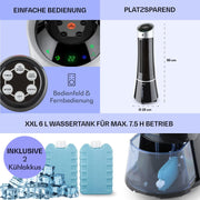 Klarstein 4 en 1: Enfriador de aire inteligente, ventilador, humidificador e ionizador I Depósito de agua de 6 L, oscilación, 30 W, 210 m³/h, temporizador I Aire acondicionado sin tubo de escape, aire acondicionado portátil, negro-oro rosa