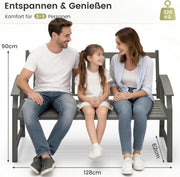 UDPATIO Banco de jardín de metal con aspecto de madera, banco resistente a la intemperie para exteriores, banco de 2-3 plazas para balcón y jardín, muebles de balcón con respaldo y reposabrazos, gris