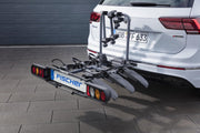 Portabicicletas de enganche Fischer ProlineEvo 2, para 2 bicicletas hasta 60 kg de carga útil, apto para bicicletas eléctricas, premontado, bloqueable, plegable