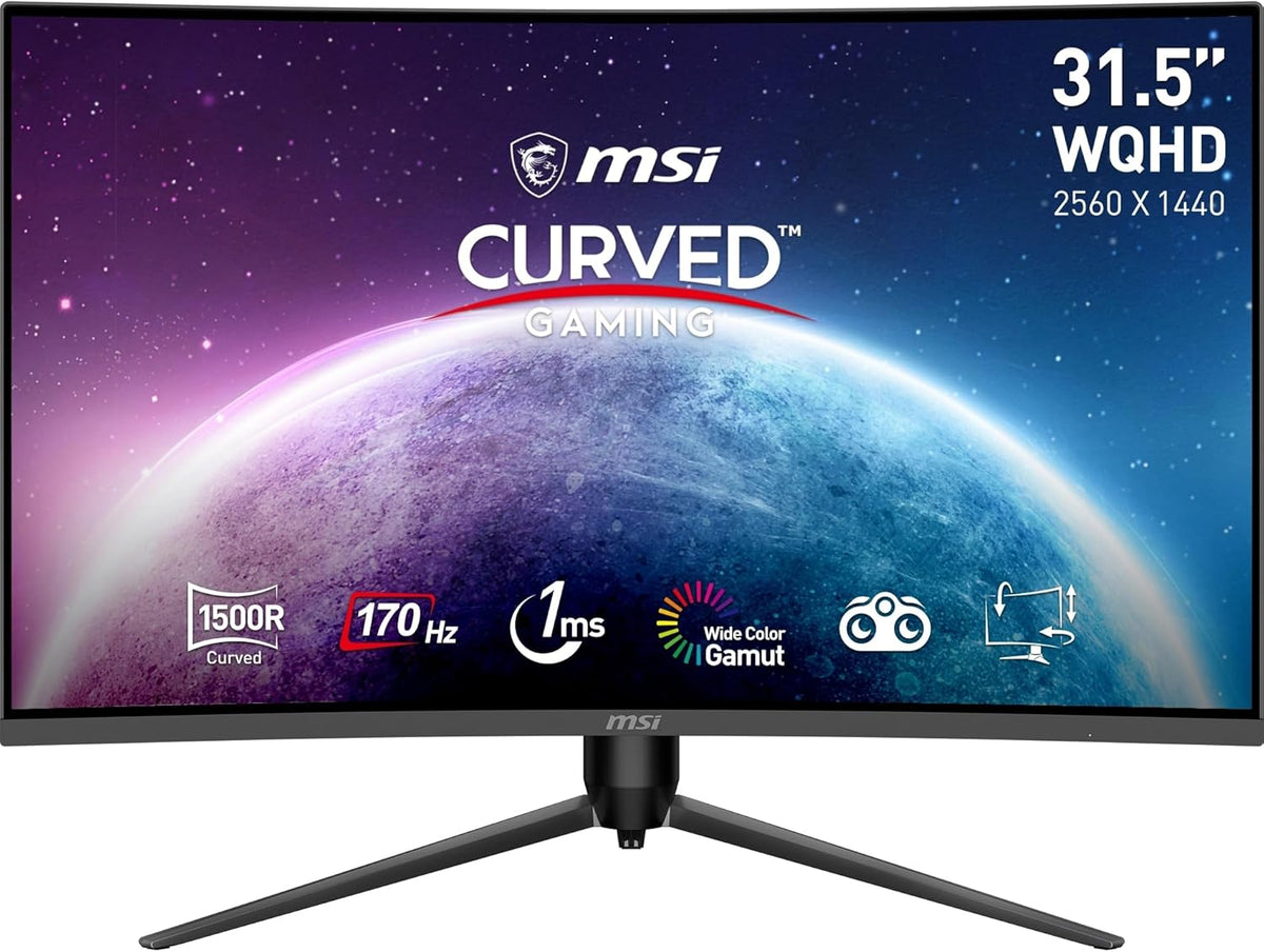 Monitor Gaming curvo MSI G32CQ5P de 31,5 pulgadas WQHD - Panel VA 1500R 2560 x 1440, 170 Hz / 1 ms, Adaptive Sync, ajustable en 3 ejes - DP 1.2a, HDMI 2.0b CEC