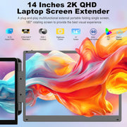 KEFEYA 2K QHD Monitor portátil para computadora de 14", extensor de pantalla con altavoces y soporte, pantalla doble Plug & Play para computadora portátil de 13-16,5", compatible con Mac, Windows, Android y Dex