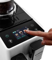 Cafetera superautomática De'Longhi Rivelia EXAM440.55.W con sistema de leche LatteCrema, recipiente de granos intercambiable, 16 bebidas de café y leche con solo tocar un botón, función Extra-Shot, pantalla táctil de 3,5 pulgadas, color blanco