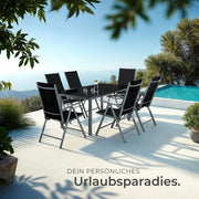 tectake® Set de 4 sillas de jardín de aluminio, silla plegable con respaldo ajustable en 7 posiciones, silla de respaldo alto con reposabrazos, juego de muebles de jardín con 4 sillas, para jardín, balcón, terraza, camping, antracita
