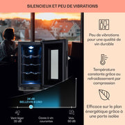 KLARSTEIN Vinoteca, nevera para vinos/bar independiente con puerta de cristal, vinoteca de envejecimiento, prosecco, cerveza, pantalla táctil, frigorífico, protección UV, 11-18 °C, 8 botellas