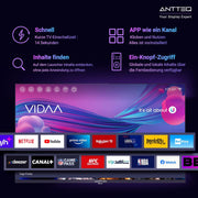Smart TV Antteq Vita de 32 pulgadas (80 cm) - Televisor conectado con control por voz, triple sintonizador (DVB-S2/T2/C), WiFi, Bluetooth, HDMI, Netflix, DAZN, función de compartir pantalla, tienda de aplicaciones 2025
