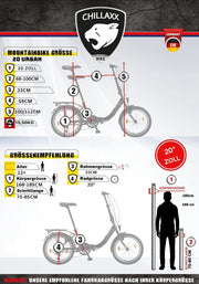 Bicicleta plegable Chillaxx Bike URBAN de 20 pulgadas, 6 velocidades Shimano, luces, sistema de plegado rápido, bicicleta plegable ligera, portaequipajes