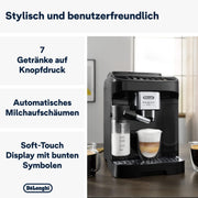 Cafetera superautomática De'Longhi Magnifica Evo ECAM 292.81.B con sistema de leche LatteCrema, 7 botones de selección directa para capuchino, espresso y otras especialidades de café, función de 2 tazas, negra