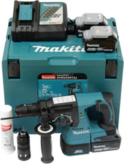 Set de martillo perforador inalámbrico Makita DHR243RT3J, 18V, 5.0Ah, con 3 baterías y cargador en maletín de transporte MAKPAC