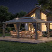 Pabellón de jardín Devoko 3x6, impermeable, estable, resistente al invierno, cenador de lujo, protección UV 50+, pabellón de barbacoa de doble capa con paredes laterales para 10-20 personas, carpa de fiesta para ocio, fiestas, gris con LED
