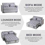 Sofá cama extraíble moderno, sofá cama 3 en 1 con respaldo ajustable, sofá biplaza de terciopelo, almohadas y bolsillos laterales