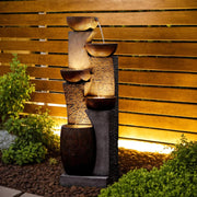 Fuente de jardín grande Bumilgar para exteriores con iluminación LED, fuente en cascada de 5 niveles para jardín, balcón, terraza, 134x46x37 cm
