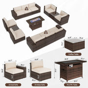 Juego de muebles de patio de 13 piezas con mesa fogata de 44 pulgadas