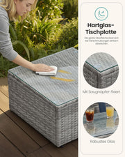 Set de muebles de jardín SONGMICS, muebles de balcón de ratán sintético PE, muebles de terraza, sofá esquinero, exterior, ratán tejido a mano, conjunto lounge, con cojines y mesa de cristal, gris GGF005G05