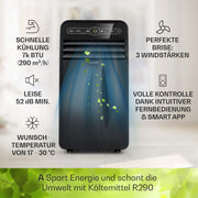 Aire acondicionado portátil Klarstein con manguera de escape, unidad 4 en 1 con ventilador, deshumidificador y modo nocturno, aire acondicionado pequeño y portátil para el hogar y la oficina, bajo consumo, 9000 BTU