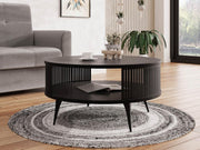 Mesa de centro Mirjan24 Rajkon con estante, forma redonda, patas de metal, mesa de café, mesas de salón, mesa auxiliar, mesa de sofá, mesa de té (Negro Molet, Negro)