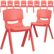 Paquete de 10 sillas escolares apilables de plástico de Flash Furniture con altura de asiento de 13.25 pulgadas