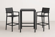 Conjunto de mesa y 2 sillas altas de aluminio negro para exterior