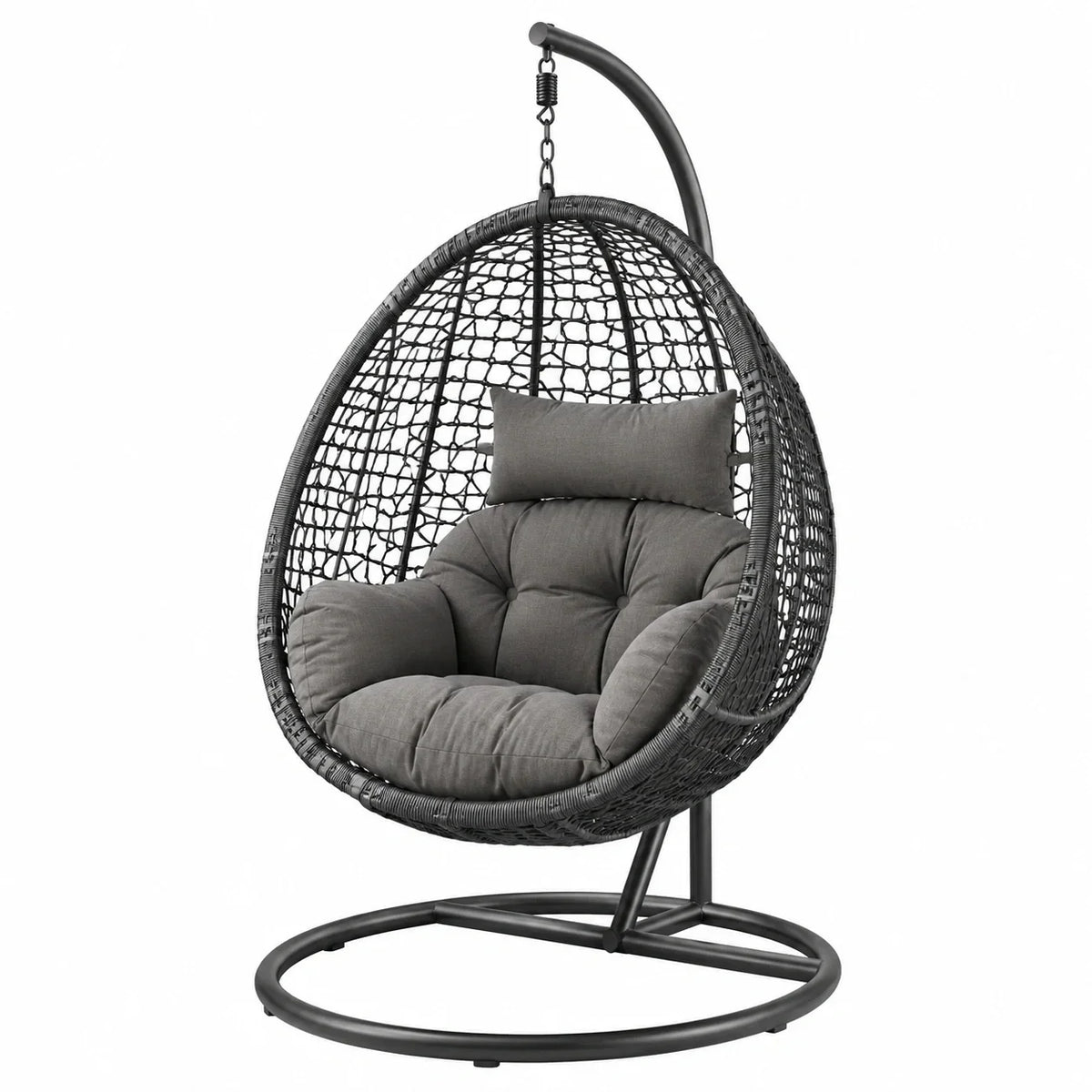 Sillón colgante de ratán de polietileno y acero gris 195x105x105 cm