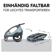 hauck Remolque de bicicleta y cochecito Dryk Duo Plus con suspensión, para 2 niños (6-48 meses), incluye barra de tiro, rueda de cochecito, bandera y luz LED, plegable, altura ajustable, maletero XL (verde oscuro)