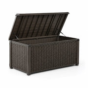 Caja de almacenamiento para jardín de polipropileno con aspecto de ratán, marrón, 120x45x60 cm