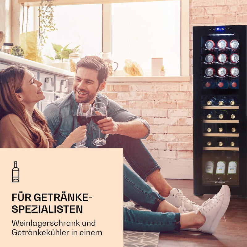 Vinoteca independiente Klarstein para 27 botellas: nevera para bebidas con 2 zonas de enfriamiento y compresor de bajo consumo, ideal para los amantes del vino, mantiene tus vinos fríos y frescos