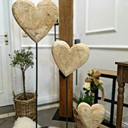 Corazón de madera maciza en soporte de metal, 3 tamaños, decoración de madera, regalo de corazón