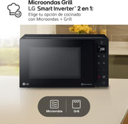 LG MH6535GIB - Microondas con grill, 1000 W, Smart Inverter, pantalla digital, color negro transparente, 1000 W, 25 l