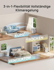 Aire acondicionado portátil DREO de 12 000 BTU (3 en 1: refrigeración/ventilación/deshumidificación), silencioso para dormitorio/oficina, control por app/comando de voz/mando a distancia, sin drenaje, kit de ventana, 3,2 L/h, AC516S