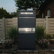 Metzler Paketbox Bispo 2, buzón con compartimento grande para paquetes, antracita, personalizado, grabado, acero inoxidable macizo para exteriores
