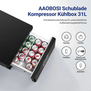 AAOBOSI Nevera de compresor de cajón 31L 12V/24V, control por aplicación, -20°C a 20°C, modo Max/Eco para coche, camión, barco y camping