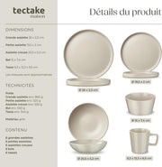 tectake® Set de cocina de 45 piezas, vajilla para 6 personas y batería de cocina, sartenes, ollas, platos llanos, platos hondos, cuencos, tazas, cucharón, espátula, vajilla de gres
