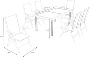 Conjunto de comedor de jardín Villana, plata/negro, aluminio/textil, mesa 160/220 cm, 6 sillas plegables