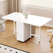 Mesa de comedor plegable ATJafurn de 59'' con alas abatibles para espacios pequeños, mesa de cocina extensible de madera rectangular con ruedas y almacenamiento