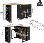 Mesa de bar extensible KOMHTOM, bar de cocina con espacio de almacenamiento, aparador con estantes, vitrina y cajón, mesa de comedor giratoria con armario de almacenamiento (negro)