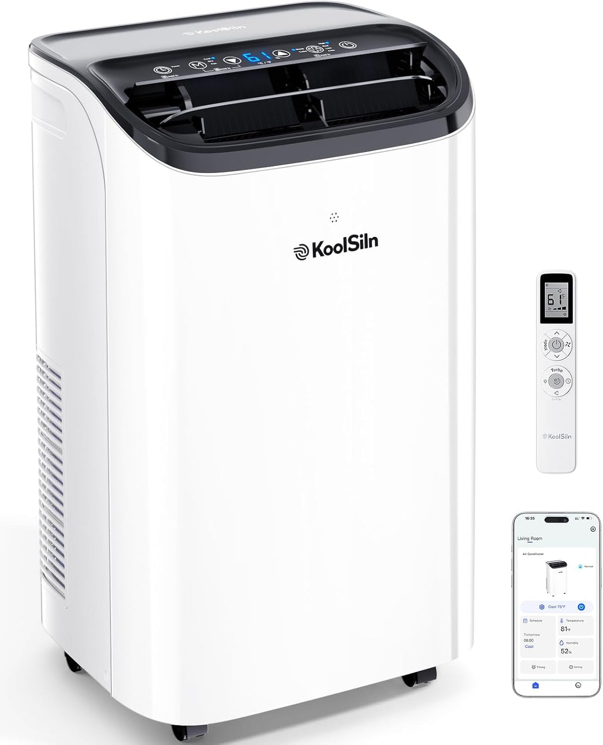 Aire acondicionado portátil de 14,000 BTU con WiFi y control remoto, enfría hasta 700 pies cuadrados, unidad de aire acondicionado portátil con autoevaporación y bajo nivel de ruido para habitaciones grandes, oficinas y garajes, blanco