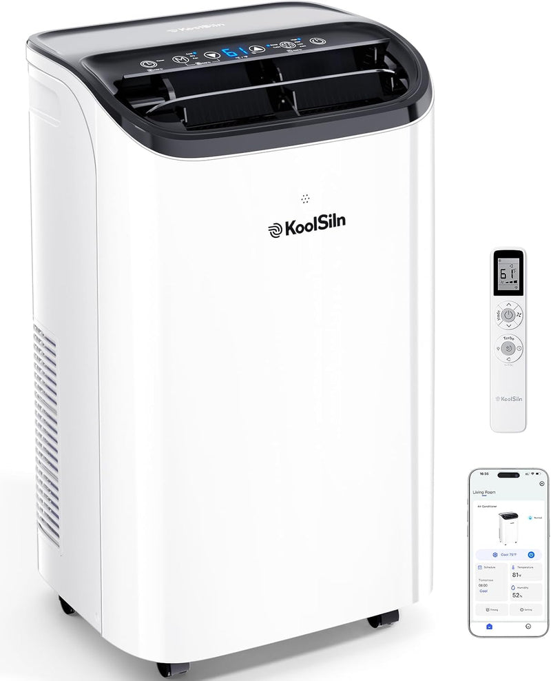 Aire acondicionado portátil de 14,000 BTU con WiFi y control remoto, enfría hasta 700 pies cuadrados, unidad de aire acondicionado portátil con autoevaporación y bajo nivel de ruido para habitaciones grandes, oficinas y garajes, blanco