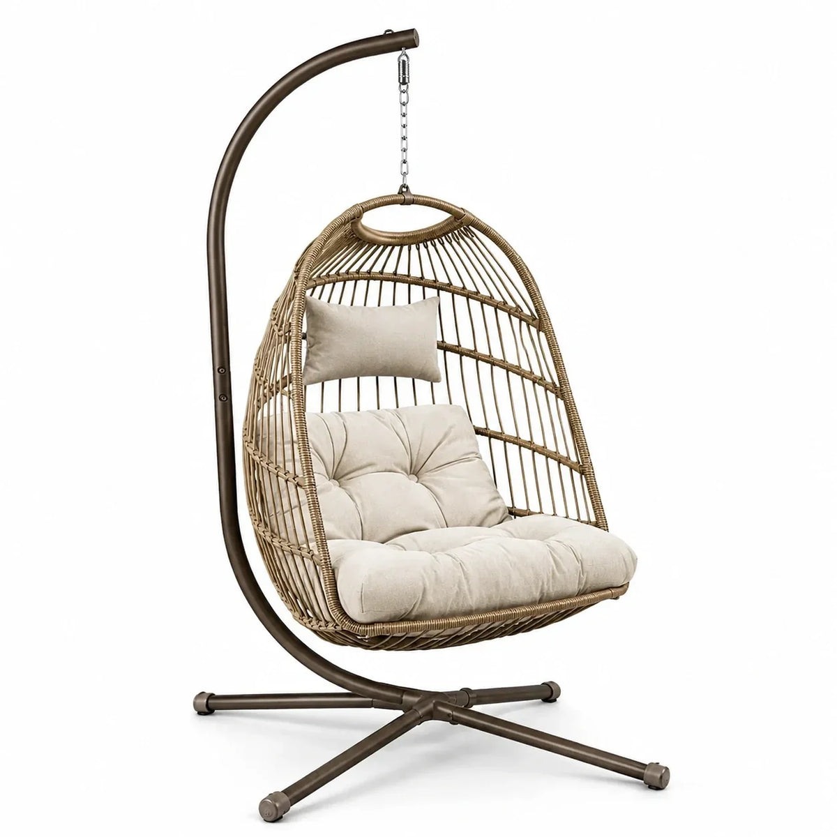 Sillón colgante de ratán con estructura de metal marrón/beige