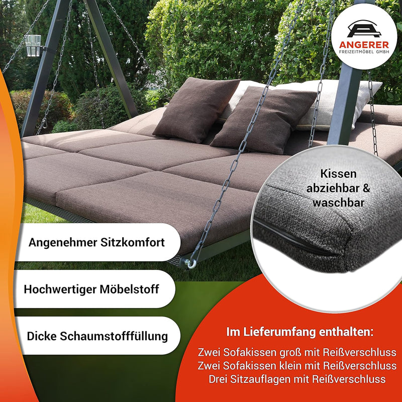 ANGERER Balancín de jardín Lounge Smart de 3 plazas, acero galvanizado, techo ajustable, posición de asiento y reclinado ajustable, con cojines y textileno, para exterior, Smart gris