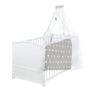 Juego de cuna roba Little Stars 70 x 140 cm, convertible y ajustable en altura, con textiles completos, diseño de estrellas, madera blanca